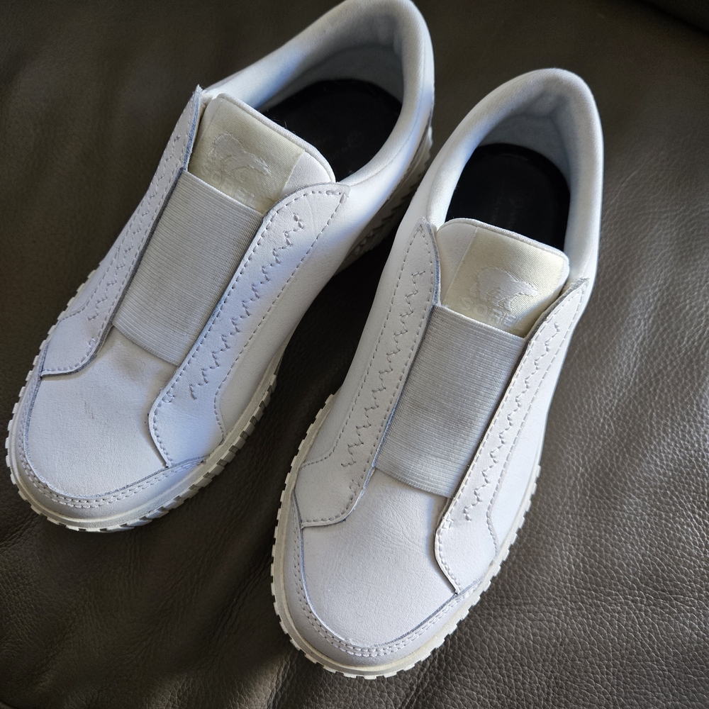 Sorel White Slip-On Sneakers with Elastic Panel and Platform Sole